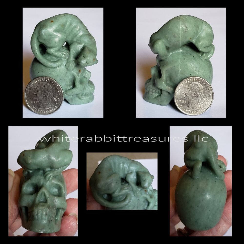 2.2x1.7x1.6" Jade Leopard on a Skull
